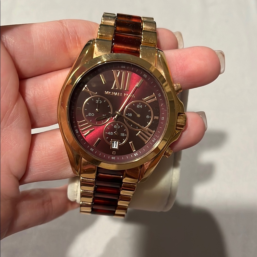 Michael Kors Gold and Red Chronograph Watch